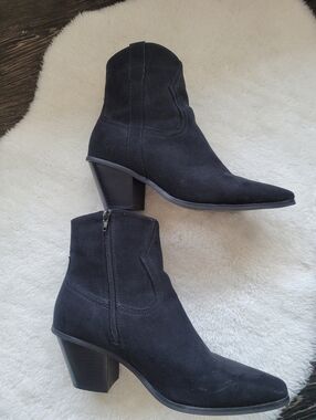 DLG Women's Western Cowboy Vegan Suede Ankle Boot In Black Sz 10